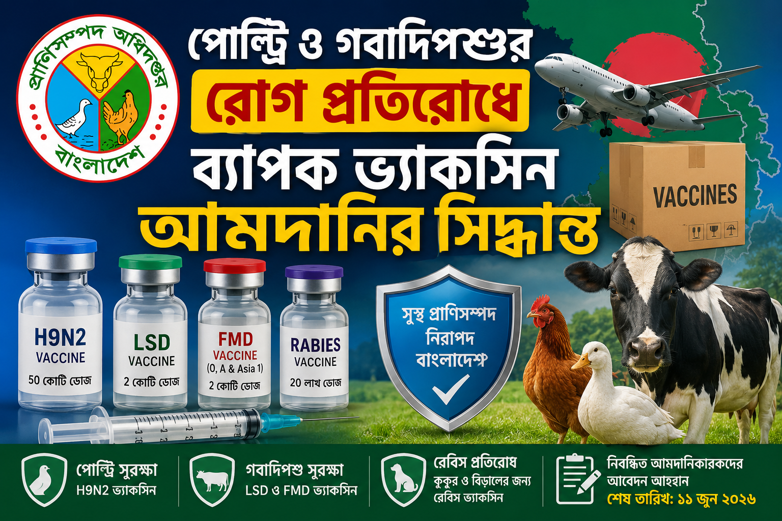 পোল্ট্রি ও গবাদিপশুর রোগ প্রতিরোধে ব্যাপক ভ্যাকসিন আমদানির সিদ্ধান্ত